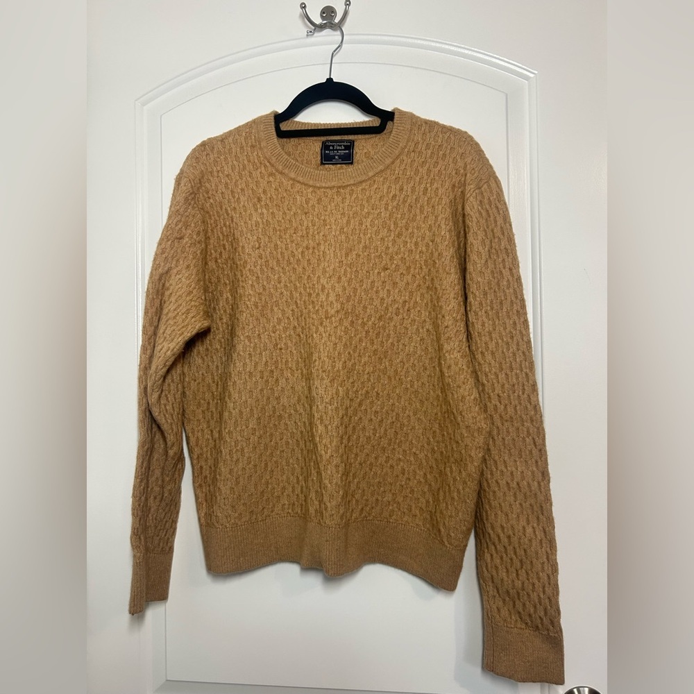 Abercrombie & Fitch Men's Tan Cable Knit Crewneck Sweater Wool Blend Size XL 90s
